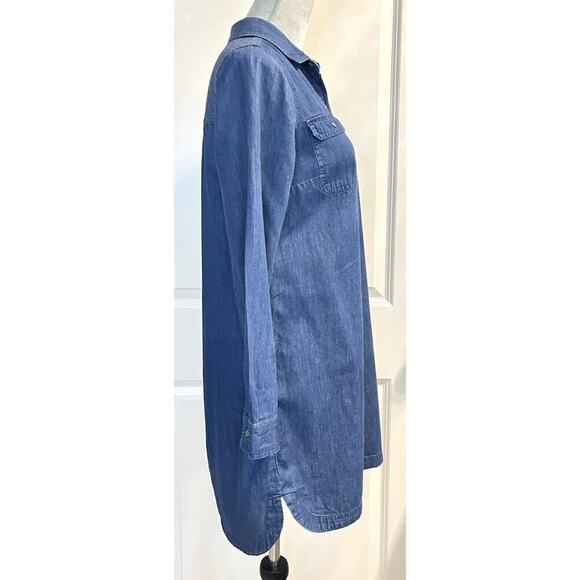 Old Navy Chambray Shift Tunic Dress Pullover 1/2 Button Up Long Sleeve Blue Sz S - Picture 5 of 8